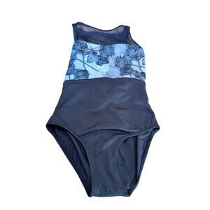 Mirella Black Gray Floral Mesh Dance Leotard Girls 8-10 Ballet Lyrical